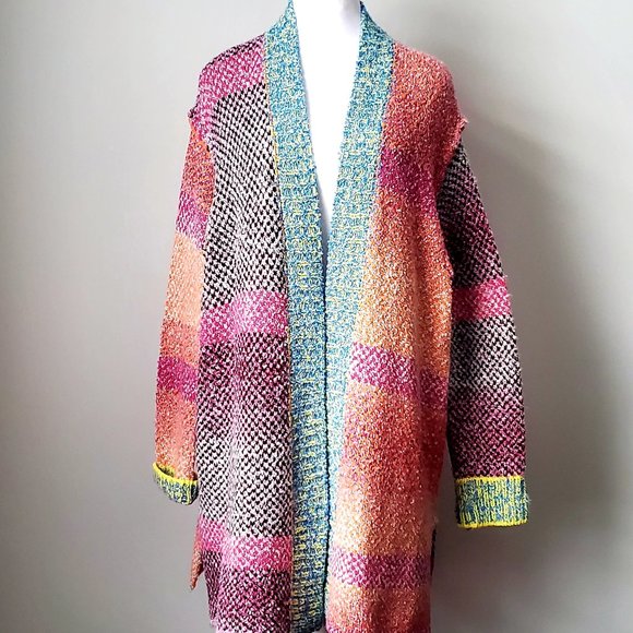 DEX Women's Patchwork Knit Cardigan Multi-colour Cozy Soft ASO Hallmark Movies - Picture 2 of 12